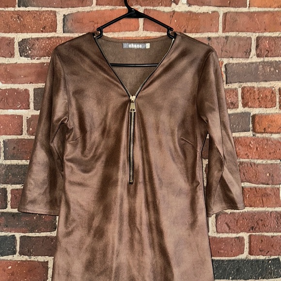 Ohana brown midi dress with front zipper, size small - Picture 2 of 5